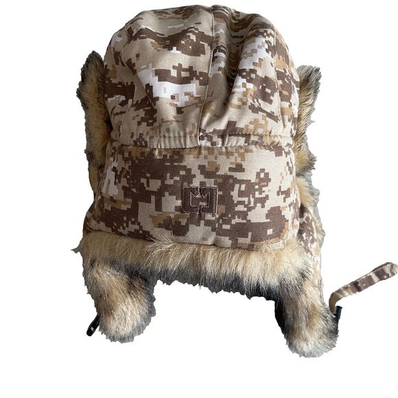 Nathaniel Cole Crown Cap Large Trapper Aviator Hat Camo Faux Fur - Picture 4 of 12
